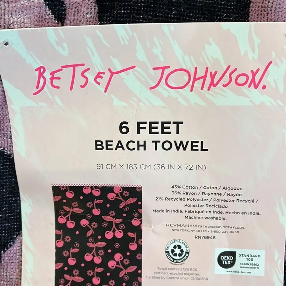 Betsey Johnson Black and Purple cherry design beach towel
